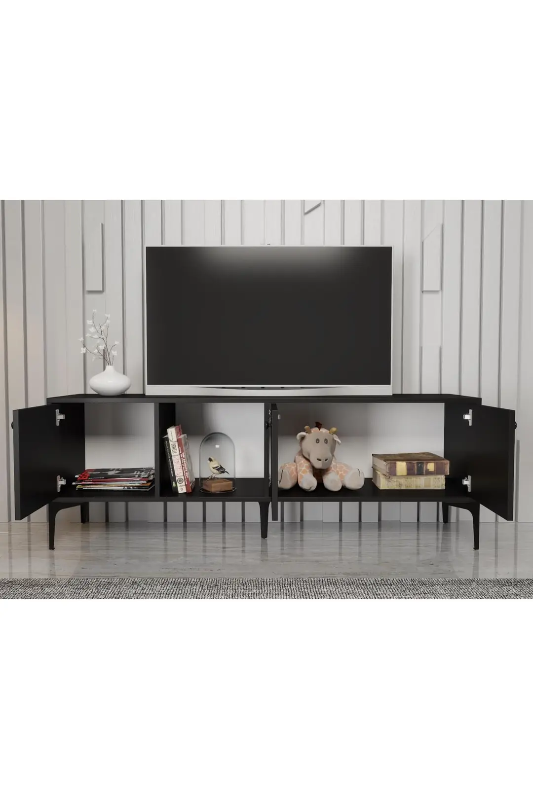 Hira 160 Cm Metal Ayaklı Tv Ünitesi - Siyah / Siyah